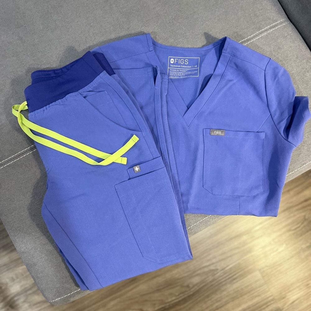 Figs Purple Scrub Set with Bright Neon lime green Accents